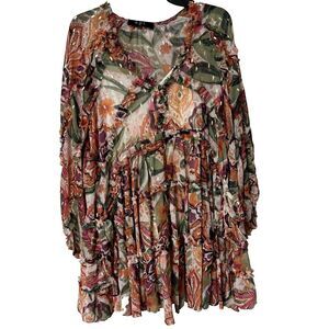 o.p.t Anthropologie Rhea Floral Chiffon Mini Dress Flowy Lined Bohemian‎ Size XS